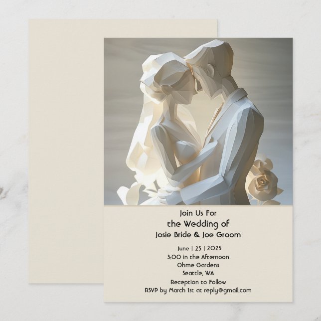 Faire-part de mariage de couple sculpté (Devant / Derrière)