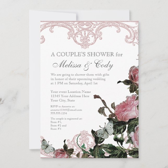 Faire-part de Mariage de Couple, Treillis Rose Vin (Devant)