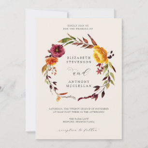 Faire-part de mariage de couronne d'automne