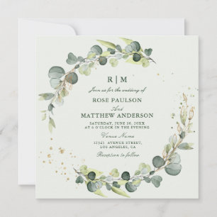 faire-part de mariage de couronne de feuilles euca