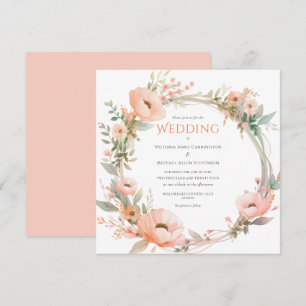 Faire-part de mariage de couronne de fleurs rose