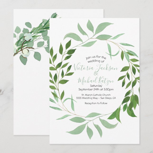 Faire-part de mariage de couronne d'eucalyptus (Devant / Derrière)