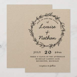 Faire-part de mariage de couronne rustique
