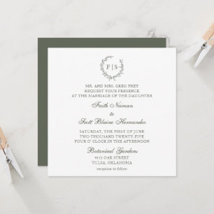 Faire-part de mariage de couronne verte classique