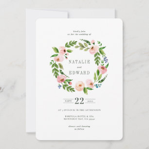 Faire-part de mariage de courre florale rose pâle