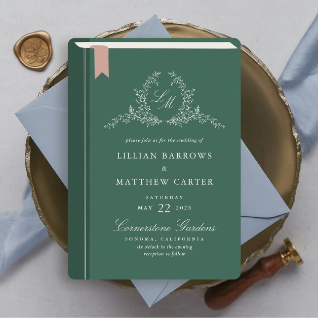 Faire-part de mariage de couverture du livre monog (Monogram Book Cover Wedding Invitation)