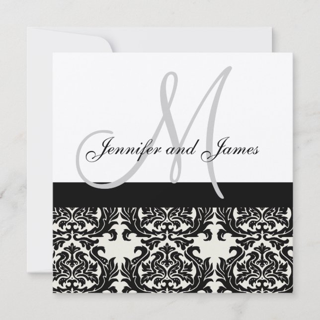 Faire-part de mariage de crème Monogramme noir Dam (Devant)