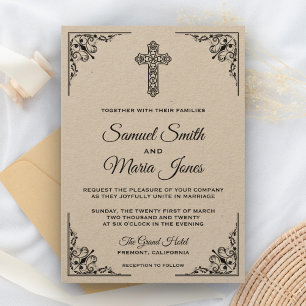 Faire-part de mariage de croix d'ornat noir Kraft