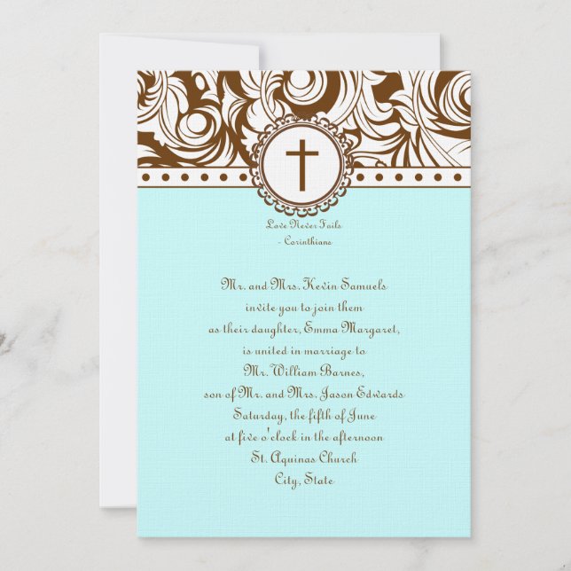 Faire-part de mariage de cru de brun bleu (Devant)