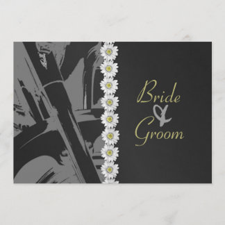 Faire-part de mariage de cuir et de marguerites