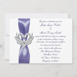Faire-part de mariage de cygnes d'argent bleu viol