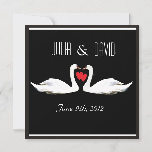 Faire-part de mariage de cygnes romantiques (Devant)
