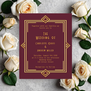 Faire-part de mariage de décoration d'or bordeaux