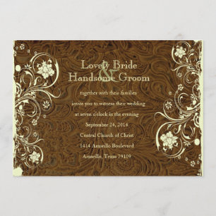 Faire-part de mariage de dentelle de crème de cuir