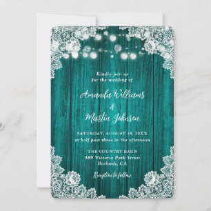 Faire-part de mariage de dentelle en bois Turquois