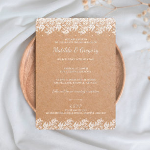 Faire-part de mariage de dentelle florale Kraft vi