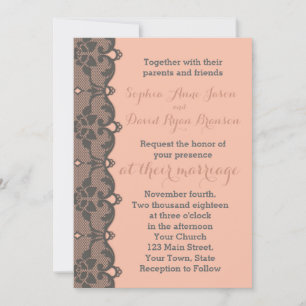 Faire-part de mariage de dentelle gris pêche vinta