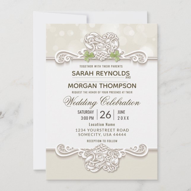 Faire-part de mariage de dentelle irlandaise (Devant)