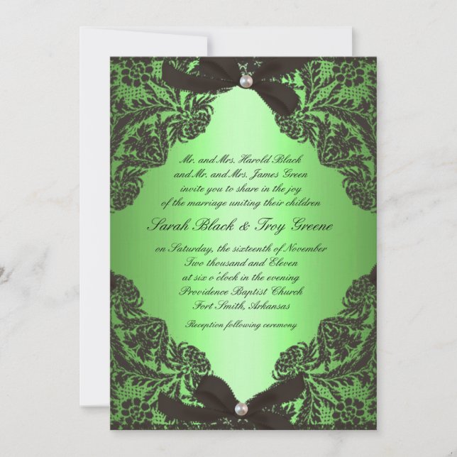faire-part de mariage de dentelle verte et noire (Devant)