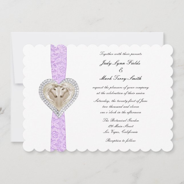 Faire-part de mariage de dentelle violette Unicorn (Devant)