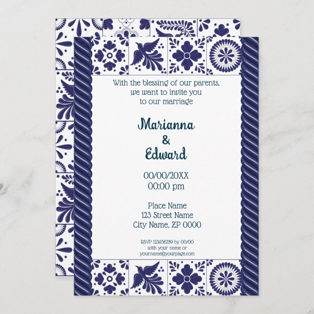 Faire-part de mariage de design Talavera mexicain (Devant / Derrière)