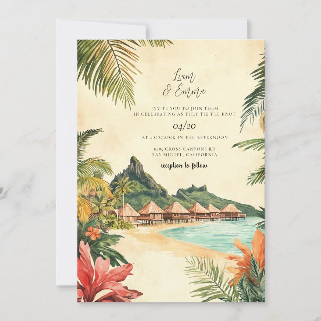 Faire-part de mariage de destination à Bora Bora (Devant)