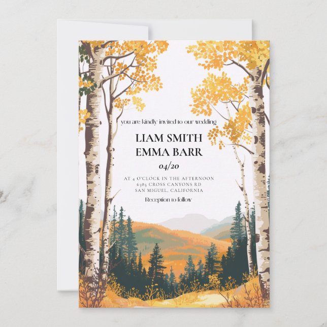 Faire-part de mariage de destination Aspen Colorad (Devant)