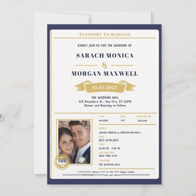 Faire-part de mariage de destination de passeport  (Dos)