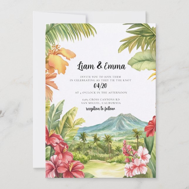 Faire-part de mariage de destination hawaïenne tro (Devant)