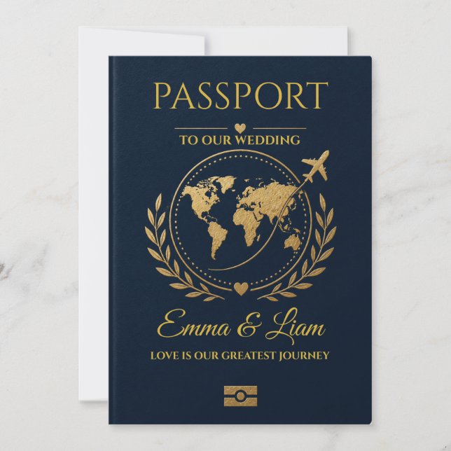 Faire-part de mariage de destination Navy Gold Pas (Devant)