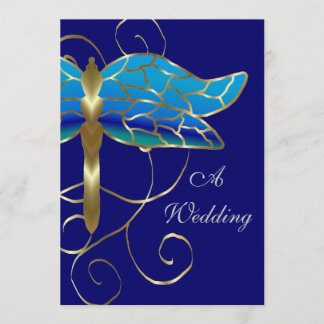 Faire-part de mariage de diadème de libellule d'or