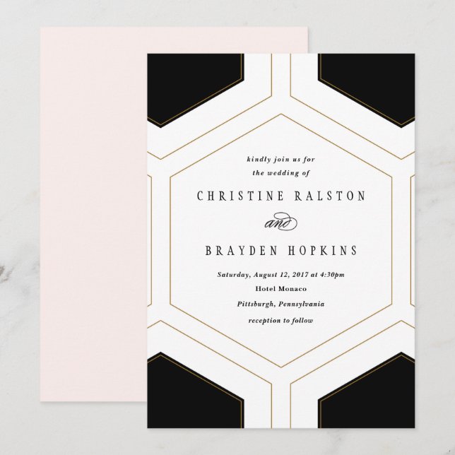 Faire-part de mariage de diamant géométrique Art d (Devant / Derrière)