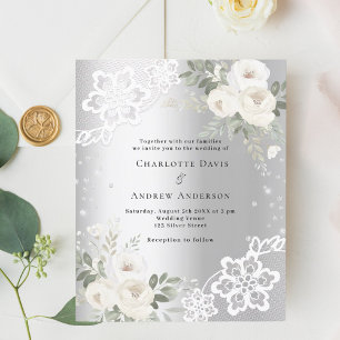 Faire-part de mariage de diamants floraux blancs e