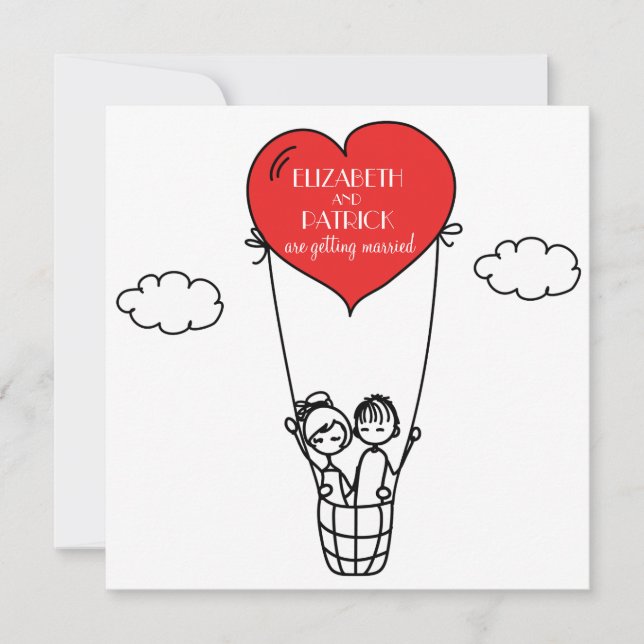 Faire-part de mariage de Doodle Heart Hot Air Ball (Devant)