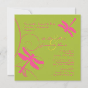 Faire-part de mariage de dragon vert et rose