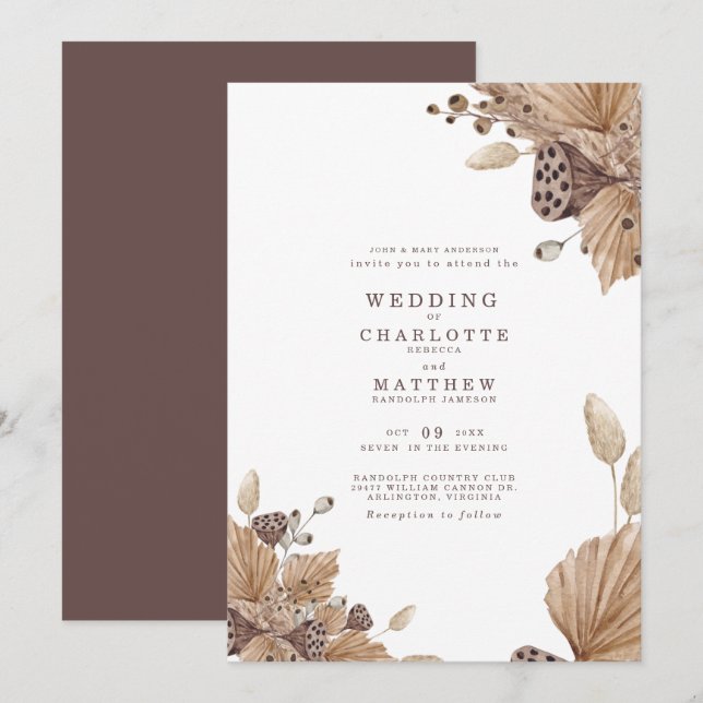 Faire-part de mariage de feuillage Brown et beige  (Devant / Derrière)