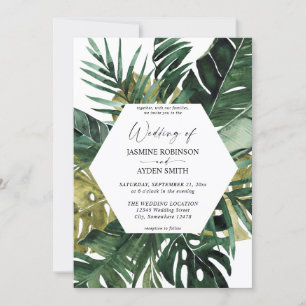 Faire-part de mariage de feuille de palme tropical