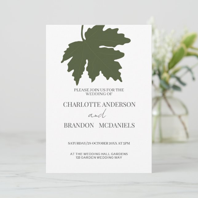 Faire-part de mariage de feuille d'érable verte d' (Debout devant)