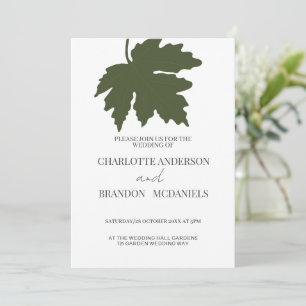 Faire-part de mariage de feuille d'érable verte d'