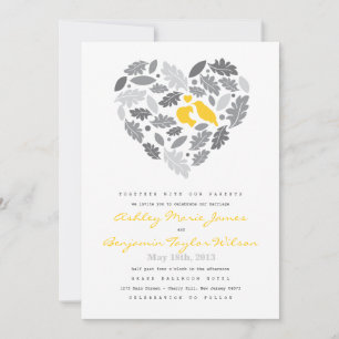 Faire-part de mariage de feuille et de coeur