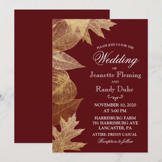 Faire-part de mariage de feuilles d'automne de TOU (Devant / Derrière)