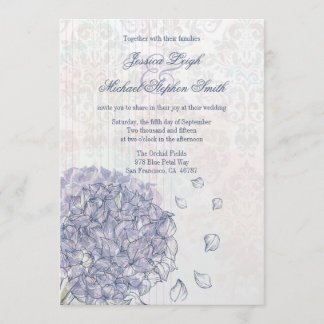 Faire-part de mariage de fleur d'hortensia de bleu