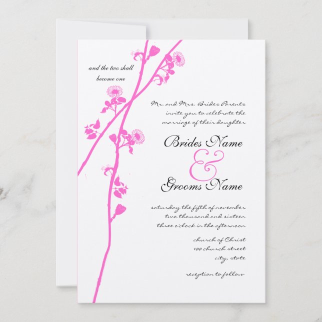 Faire-part de mariage de fleur rose sauvage (Devant)