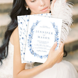 Faire-part de mariage de fleur sauvage bleu marine