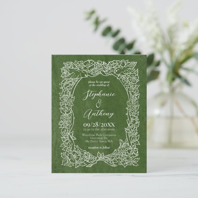 Faire-part de mariage de Fleur sauvage vert budget (Debout devant)