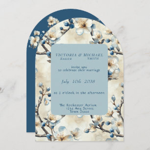 Faire-part de mariage de fleurs blanches en bleu p