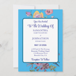 Faire-part de mariage de fleurs bleu Budgie
