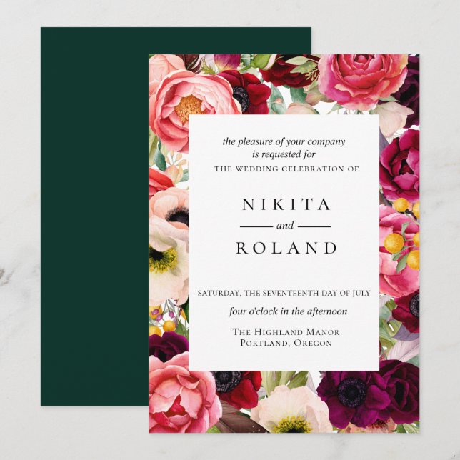 Faire-part de mariage de fleurs bohème (Devant / Derrière)