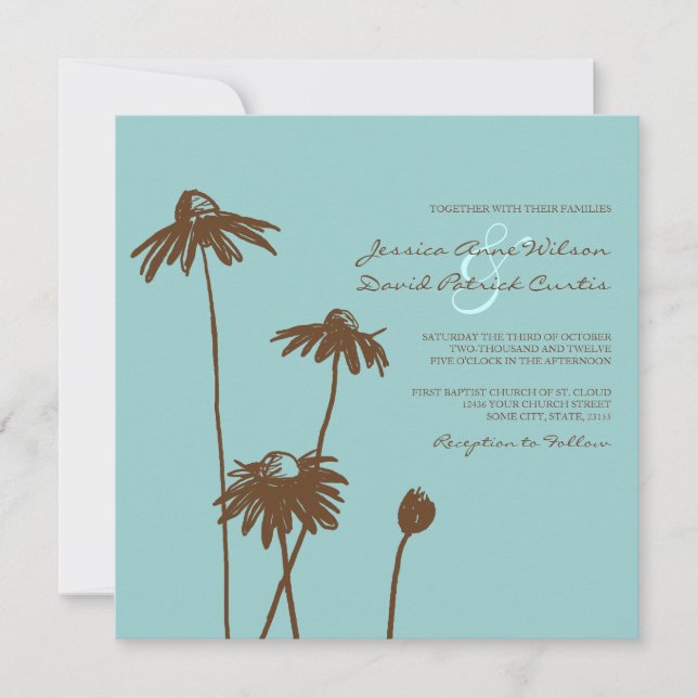 Faire-part de mariage de fleurs chic Brown et Turq (Devant)