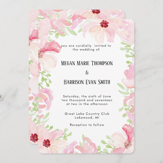 Faire-part de mariage de fleurs d'aquarelle modern (Devant / Derrière)